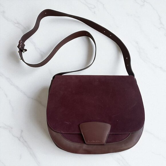 GERARD DAREL Purple Leather Suede Large Crossbody Saddle Handbag - Picture 1 of 13